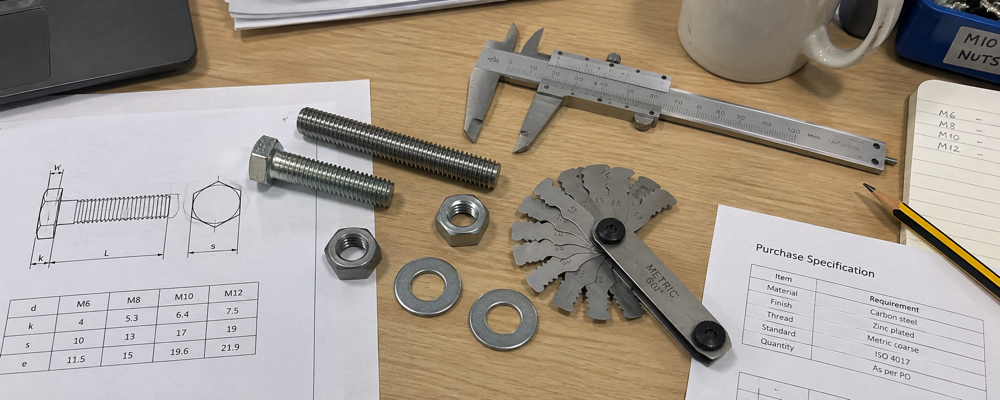 Industrial fastener specification drawing thread dimensions and material documents